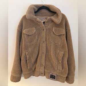 UGG Frankie Sherpa Trucker Jacket Camel Brown Fleece Jacket Size M Gorpcore